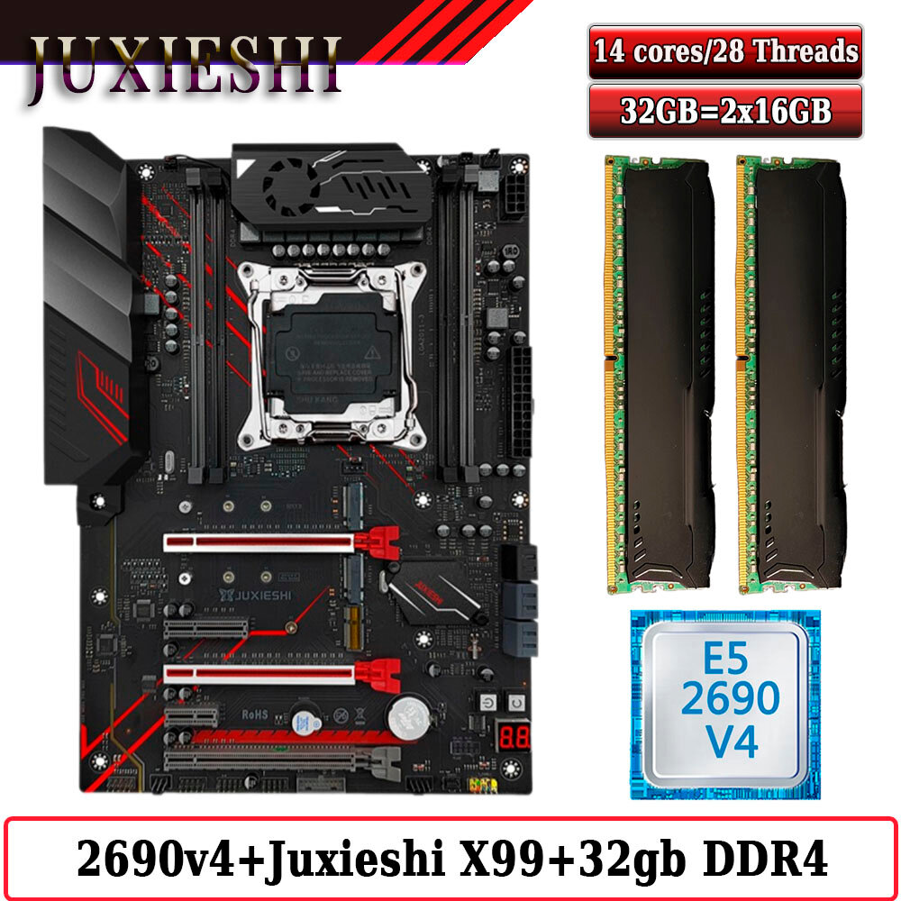 Комплект материнская плата Juxieshi X99-MR9A PRO + Xeon 2690V4 + 32GB DDR4 ECC 2x16GB Black