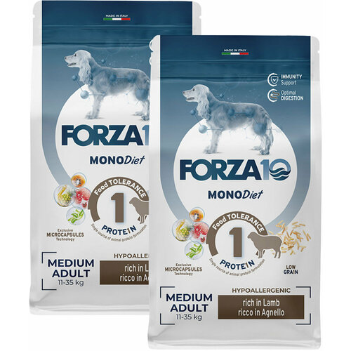 FORZA10 DOG MEDIUM MONODIET монобелковый для взрослых собак средних пород при аллергии с ягненком (1,5 + 1,5 кг)