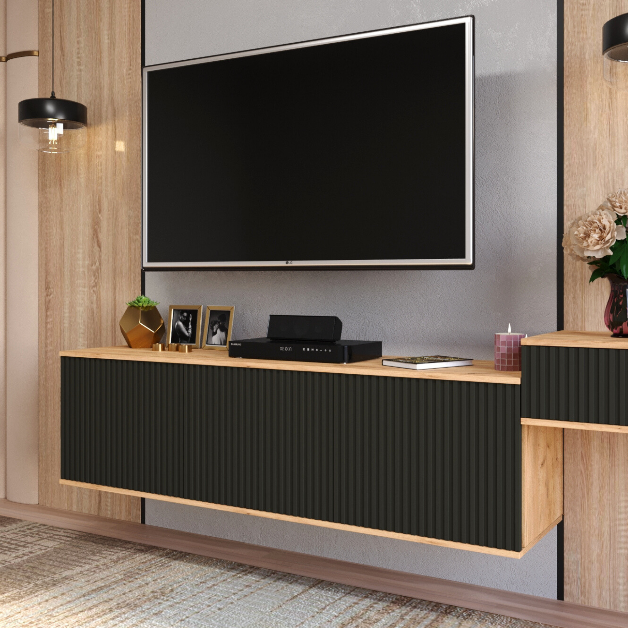 фото Подвесная тумба-консоль под телевизор "Бирмингем" Антрацит, черная