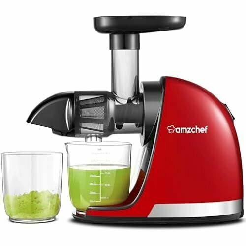 AMZCHEF Соковыжималка для овощей и фруктов - Медленная соковыжималка с функцией обратного жевания - Деликатное измельчение без фильтров - Электрическая соковыжималка с щеткой и 2 чашками - Rojo класс энергопотребления A 2847800₽