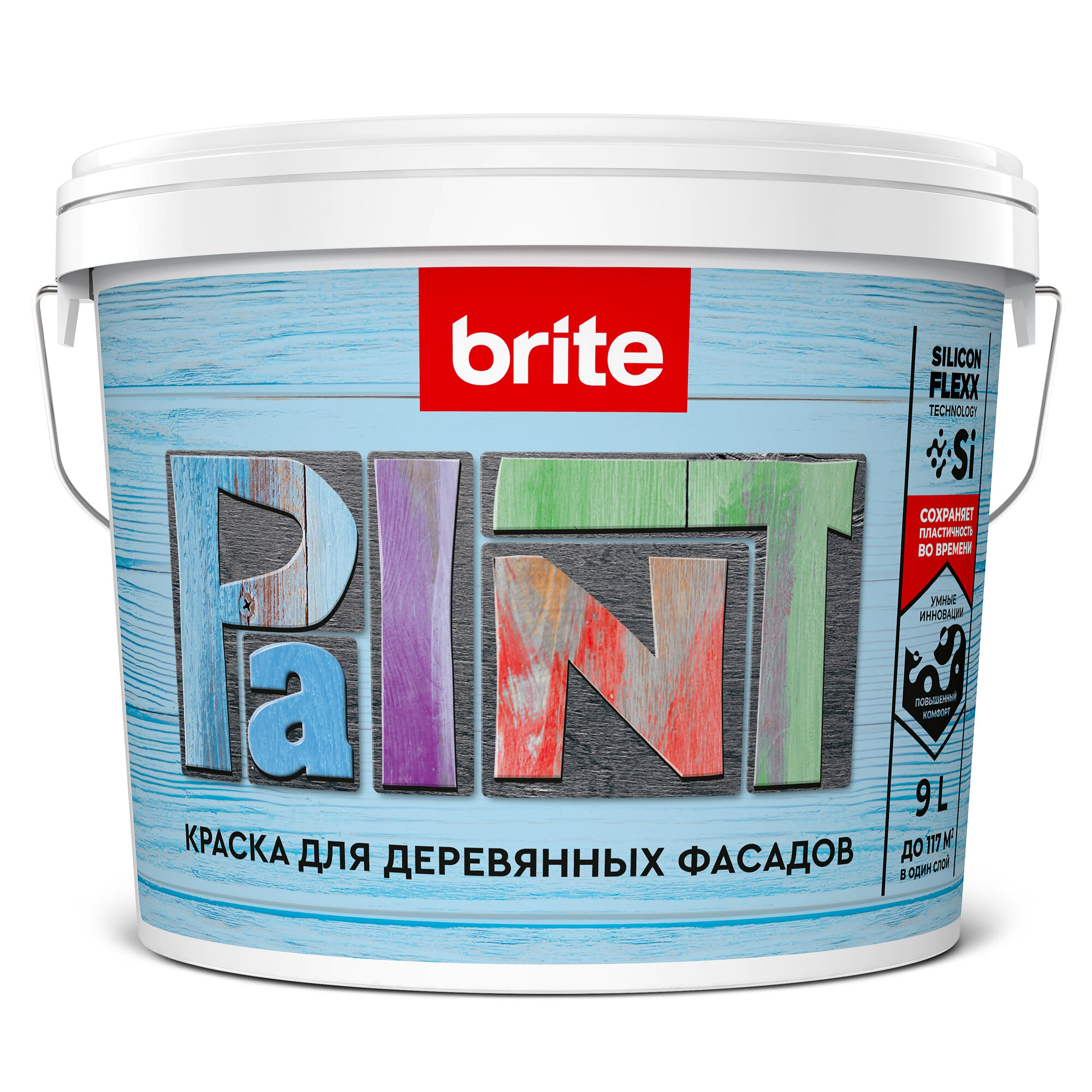 Краска BRITE FLEXX для деревянных фасадов белая база А ведро 9 л