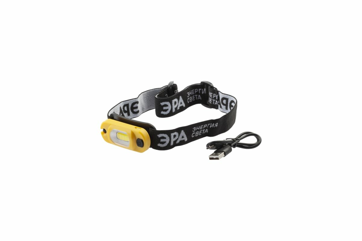 ЭРА Фонарь налобный светодиодный Рабочий GA801 аккумуляторный мощный яркий 4 режима желточерный Б0061089