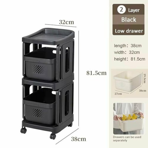 Мобильный стеллаж для хранения 3х уровневый, Черный