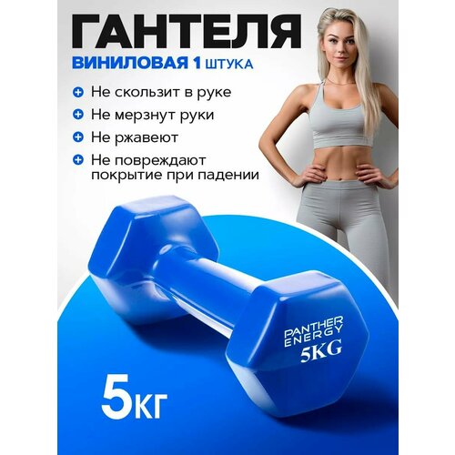 Гантель Panther Energy, виниловое покрытие, 5 кг синий