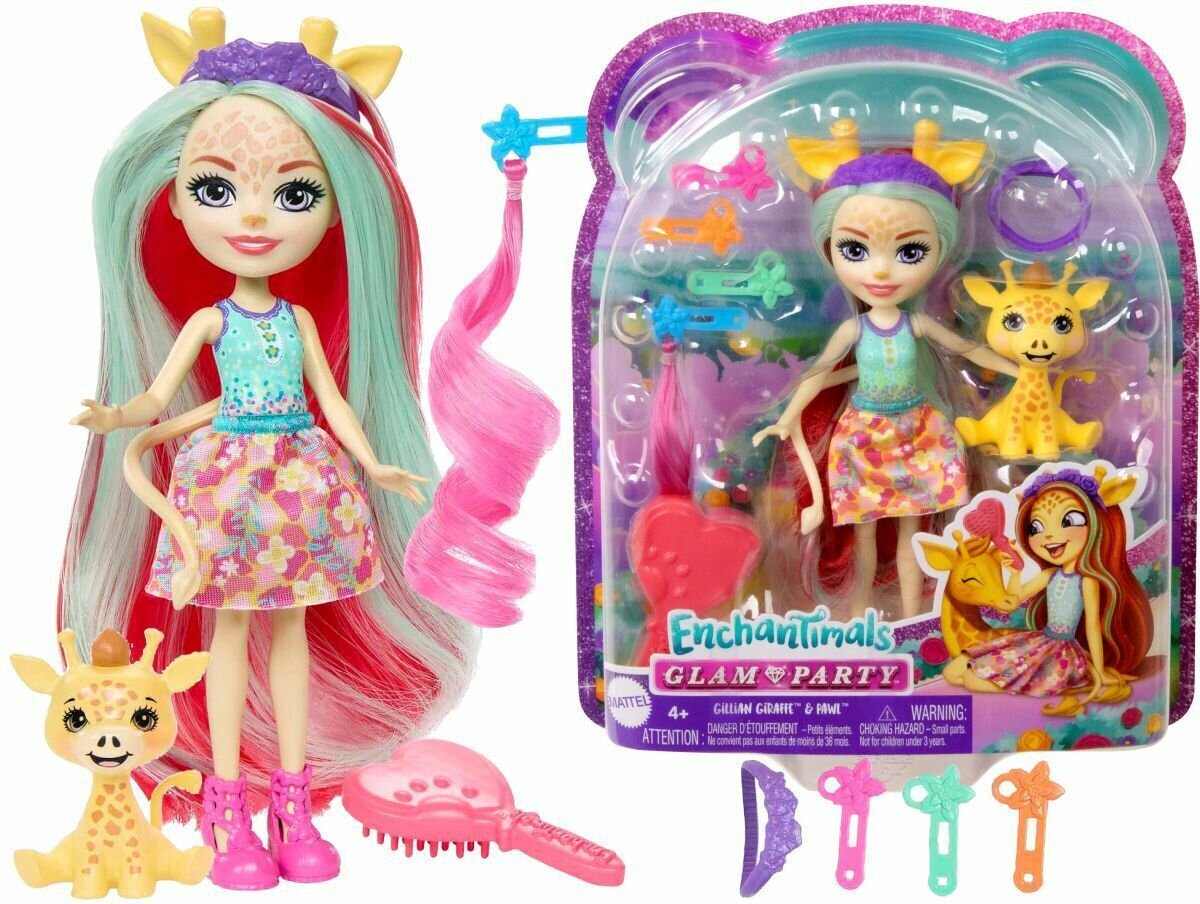 Кукла с питомцем Enchantimals Mattel - Набор DELUXE с куклой, фигуркой жирафа и аксессуарами для волос HNV29