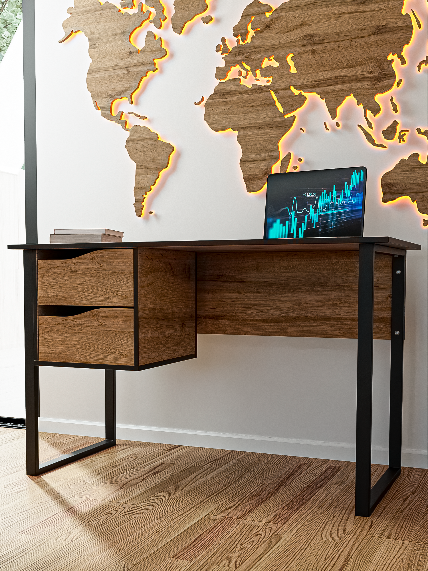 Компьютерный стол, офисный стол Frezka PLANK Loft, дуб вотан, ЛДСП, универсальный угол, 120x60 см — фото 1
