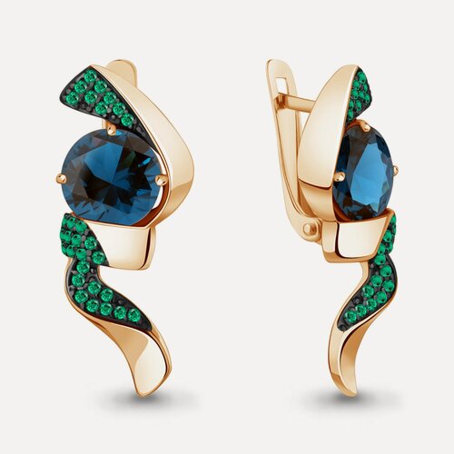 Изображение товара Серьги, серебро, 925 проба, золочение, Лондон топаз, изумруд синтетический