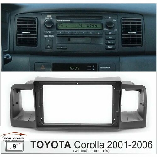 Переходная рамка 9 дюймов для Android магнитол на Corolla E120 2000-2007 с правым рулем без регуляторов воздуховодов 2000₽