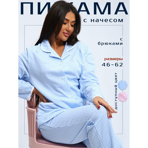 фото Пижама надежда, размер 62, голубой/клетка