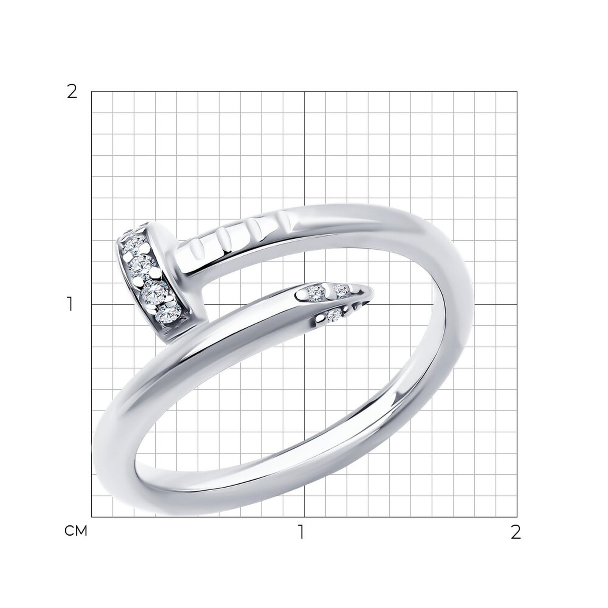 Кольцо Diamant online, серебро, 925 проба, родирование, фианит, размер 18, ширина 2 мм, прозрачный — фото 1