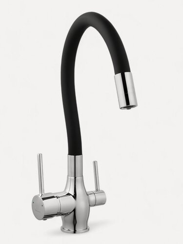 Изображение товара Смеситель для кухни с гибким черным изливом и с выходом для питьевой воды, хром