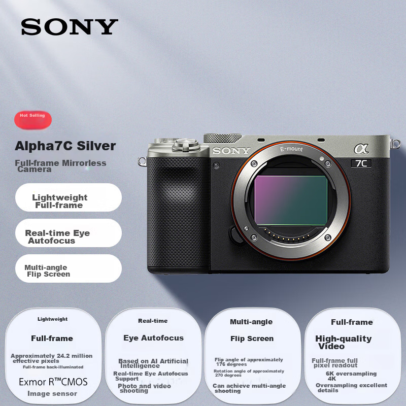 Sony Alpha 7C Full-Frame Mirrorless Camera, Compact And Portable, Easy to Operate, Real-Time Eye AF, Silver (A7c/a7c/a7c)