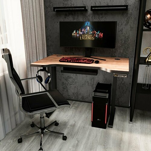фото Стол компьютерный подъемный technodesk-03 с регулировкой высоты и встроенной электроникой, коричневый