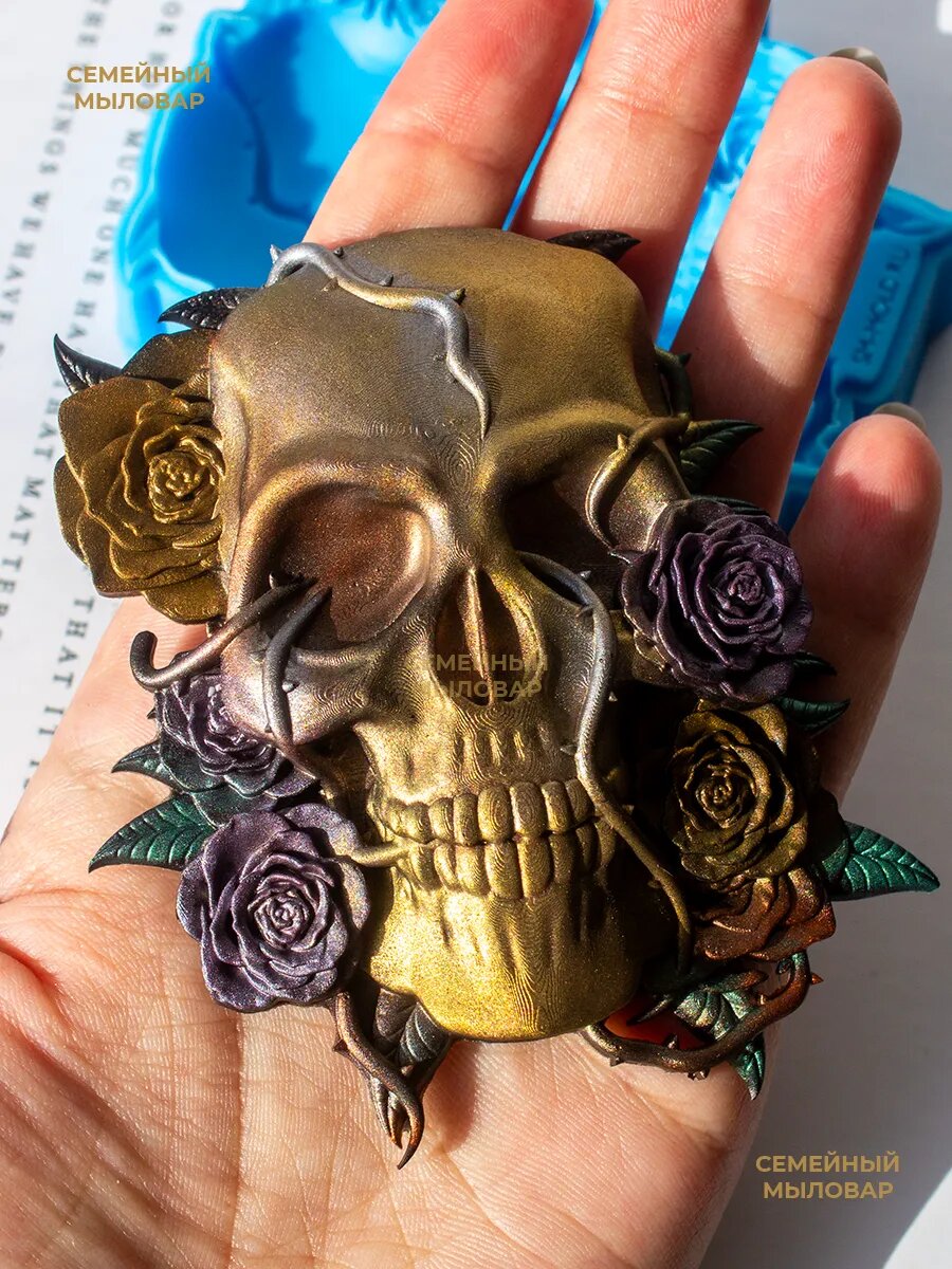 Силиконовый молд / форма для творчества Череп с розами S — фото 1