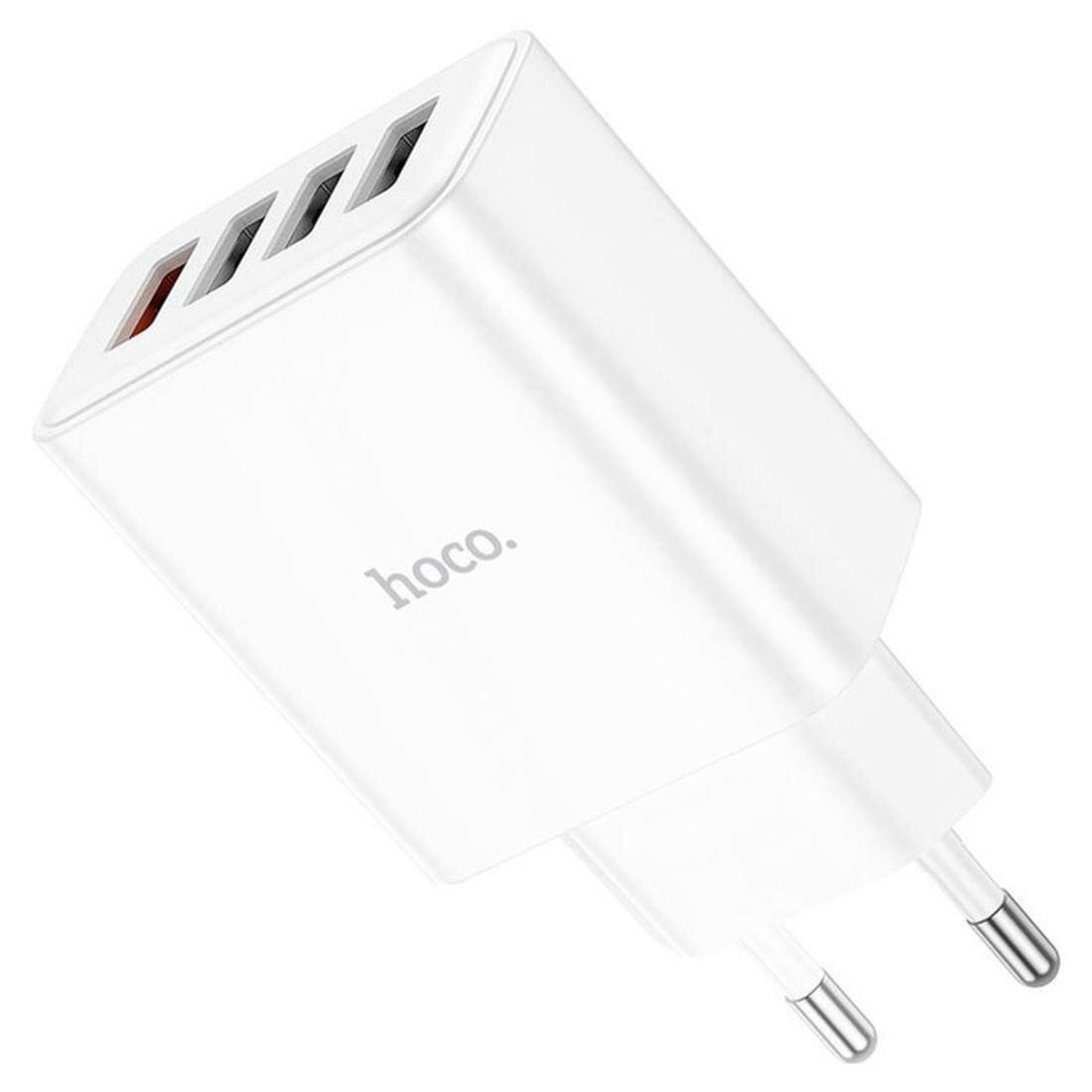 Сетевое зарядное устройство Hoco C102A, 1 USB, 18 Вт, 3 USB, 2.1 А, QC, белое — фото 1