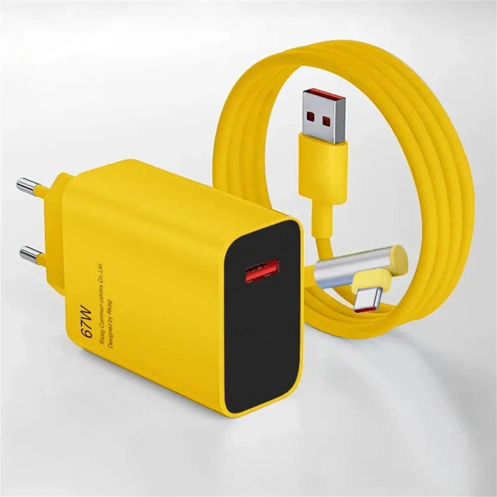 67 Вт USB-зарядное устройство для быстрой зарядки телефона, адаптер питания для iPhone, Samsung, Xiaomi, Huawei QC3.0, кабель USB типа C, настенное зарядное устройство, Yellow EU 1M Cable