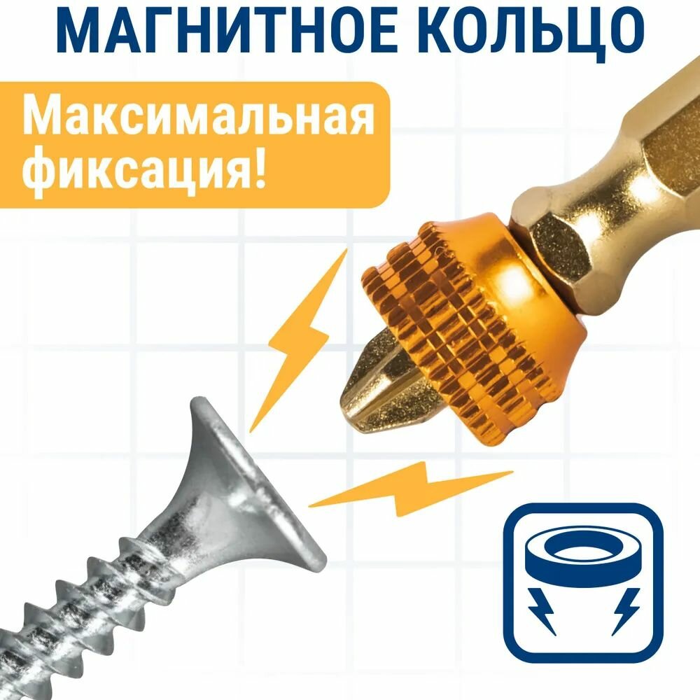 Биты Для Электроинструмента Бита ПРАКТИКА Эксперт для шуруповерта, PH-2/PZ-2 х 65 мм, с магнитным кольцом
