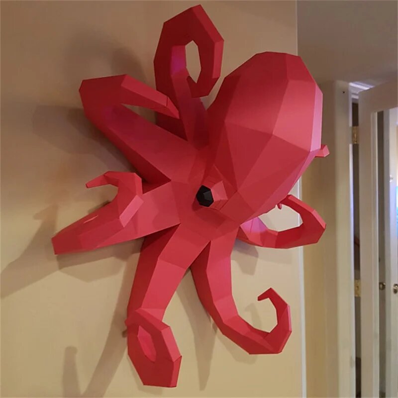 Морские животные Осьминог Дельфин Акула Кит Бумажная модель Papercraft 3D DIY Оригами Головоломки ручной работы Игрушки Домашний декор Украшение стен, Розовый
