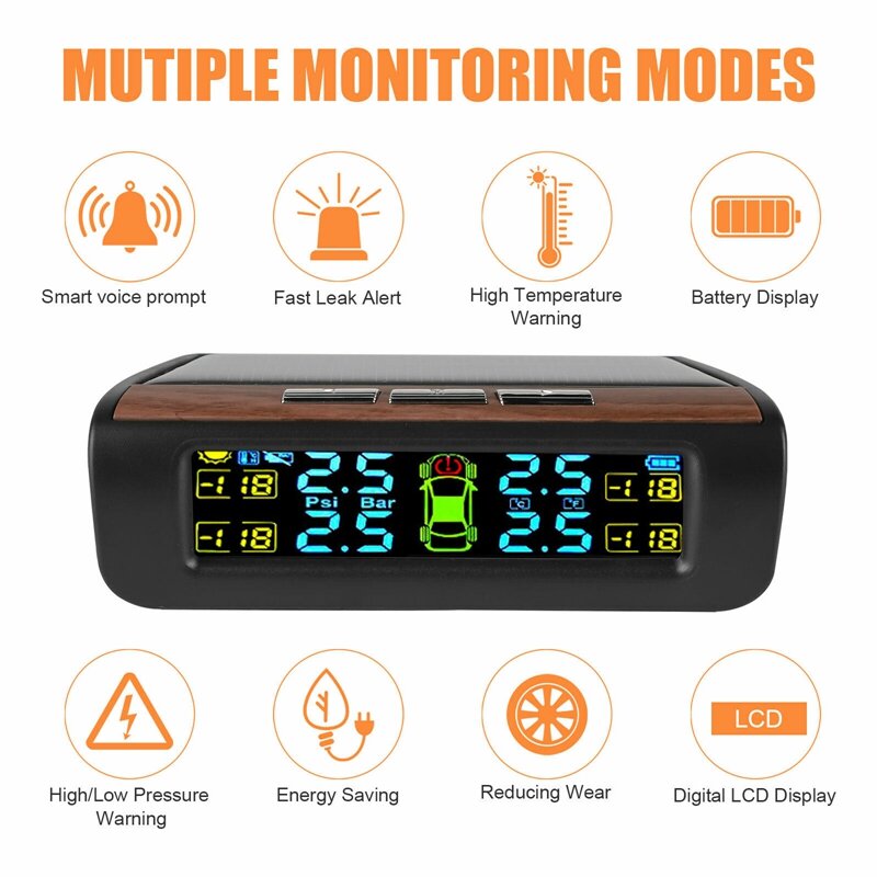 Беспроводная солнечная система контроля давления в шинах автомобиля TPMS L с 4 внутренними датчиками, автоматическая