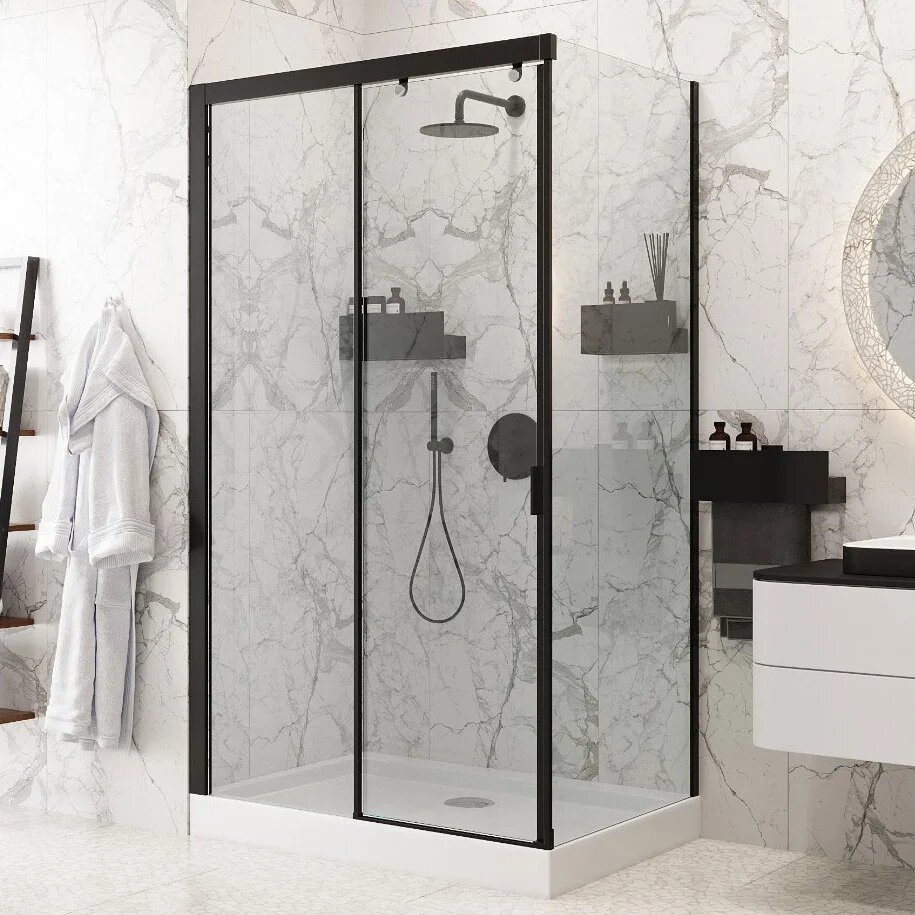 Душевой уголок Ceruttispa Marbella 120B-L без поддона стеклянный черный 120x80 прямоугольный раздвижной