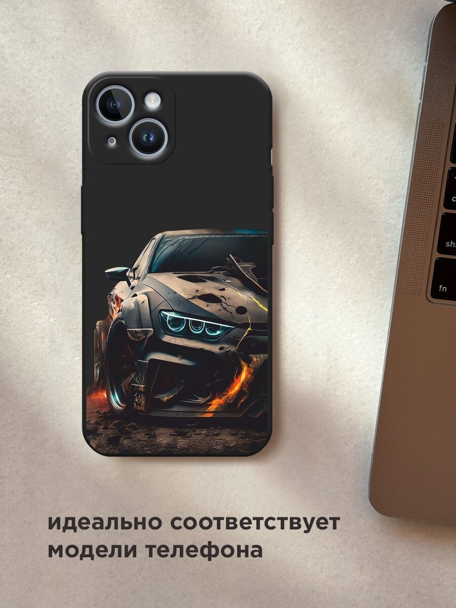 Черный матовый чехол на Apple iPhone 14 / Айфон 14 с принтом "На износ" — фото 1