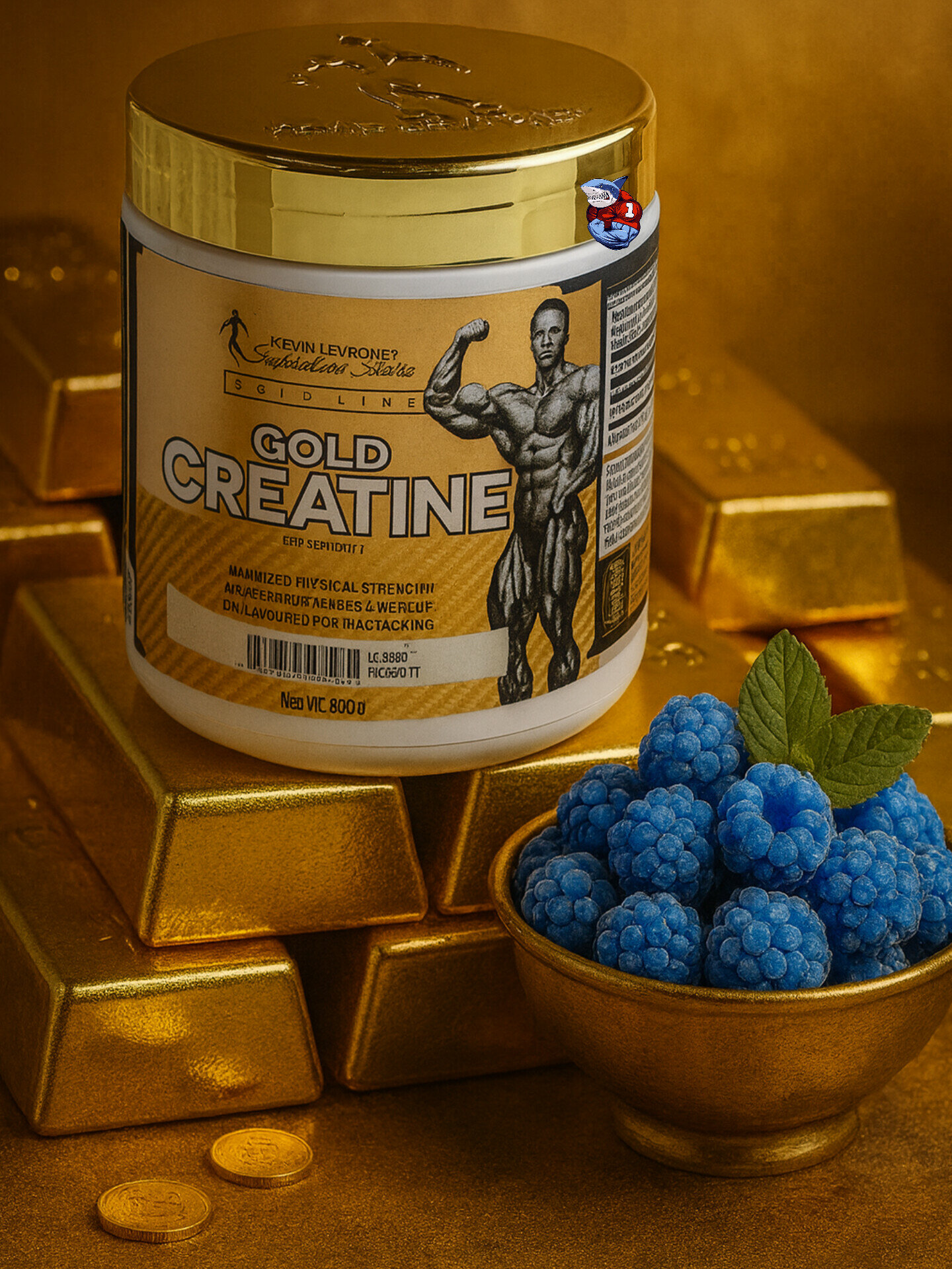 Gold Creatine от Кевина Леврона 50 порций каждая порция 6 грамм креатина моногидрата. Синяя малина