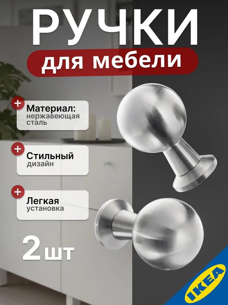 Ручка мебельная 20 мм нержавеющая сталь 2 шт. IKEA BAGGANAS багганэс