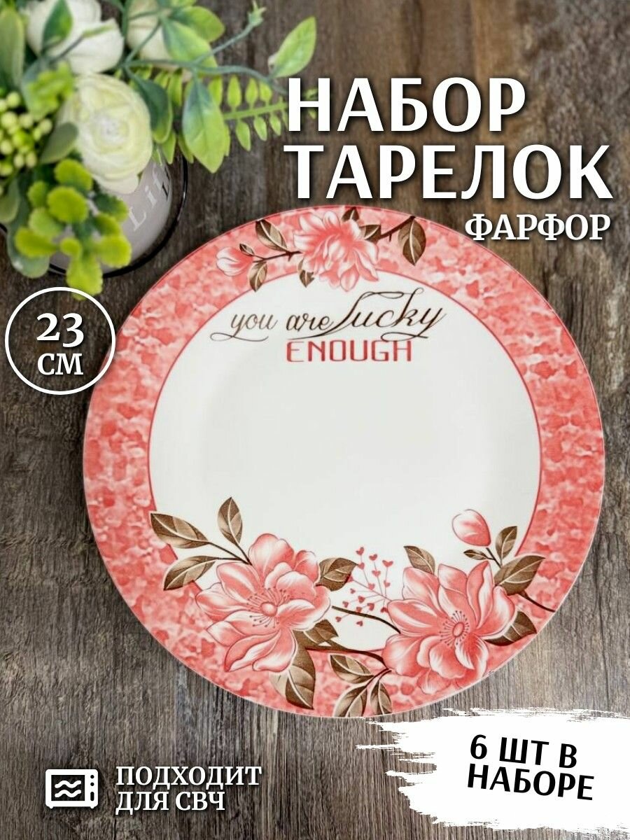 Набор тарелок обеденных 6 шт из фарфора d 23 см, Фокус Магнолия