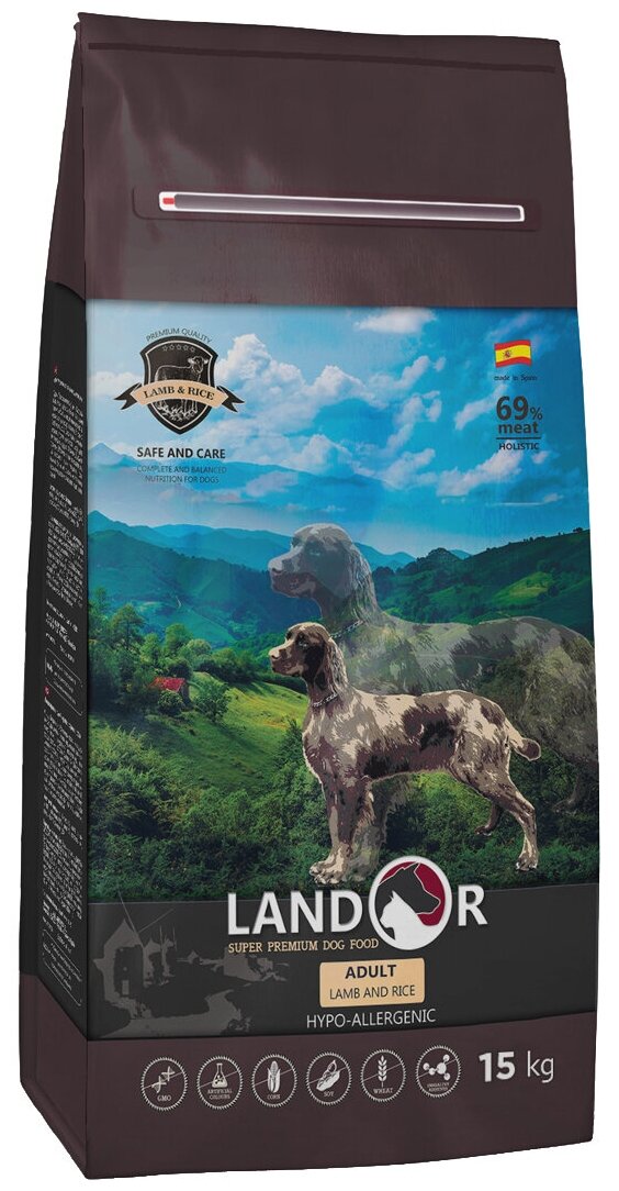 LANDOR сухой корм для взрослых собак всех пород ягненок с рисом 15 кг
