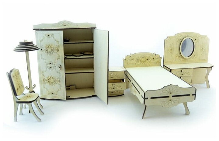 Конструктор деревянный 3D Lemmo Набор мебели спальня подвижный - фото №1