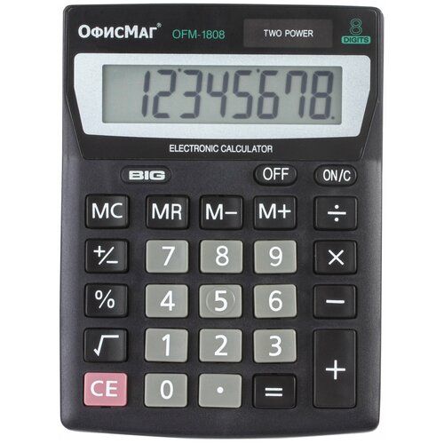 Калькулятор настольный офисмаг OFM-1807, компактный (140х105 мм), 8 разрядов, двойное питание, 250223