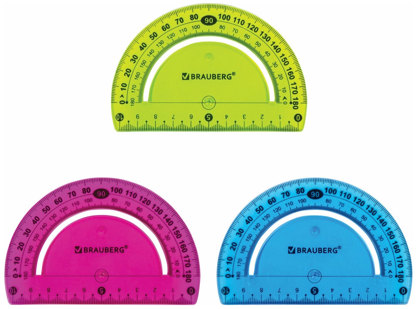 Транспортир 10 см гибкий BRAUBERG "FLEX", пластиковый, 180 градусов, ассорти, европодвес, 210676