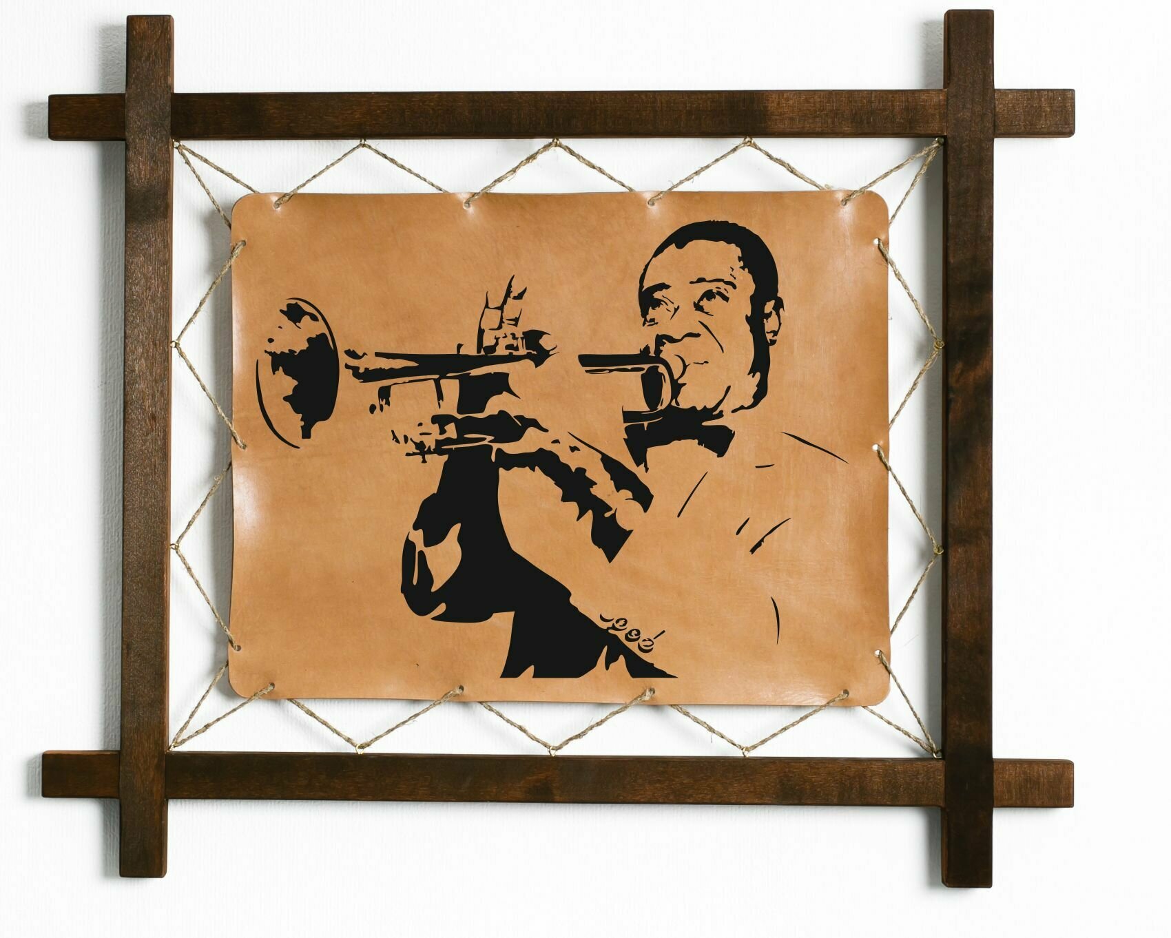 Картина "Луи Армстронг, джаз", подарок, натуральная кожа, BoomGift