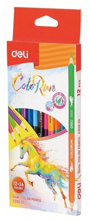 Deli Карандаши цветные ColoRun 24 цвета 2-х сторонние 12 штук (EC00520) разноцветный