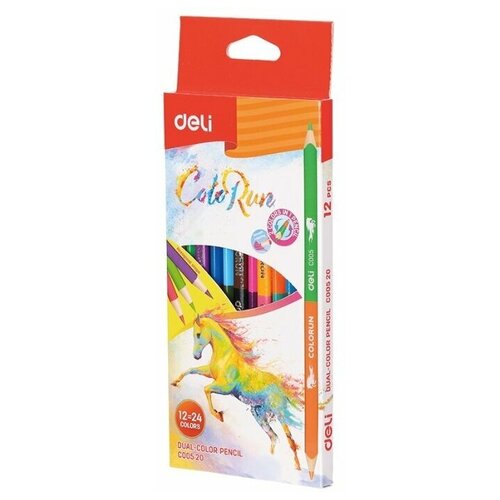 Карандаши цветные Deli EC00520 ColoRun липа 24цв. 2-х сторонние коробка/европод. (12шт)