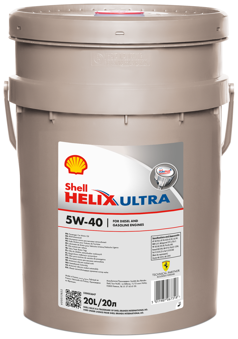 Масло моторное синтетическое shell helix ultra 5w-40 (20л), shell, 550055906