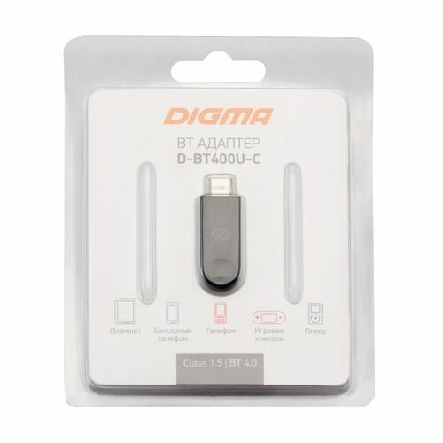 Bluetooth адаптер Digma D-BT400U-C BT 4.0+EDR class 1.5, USB Type-C, 20м, черный