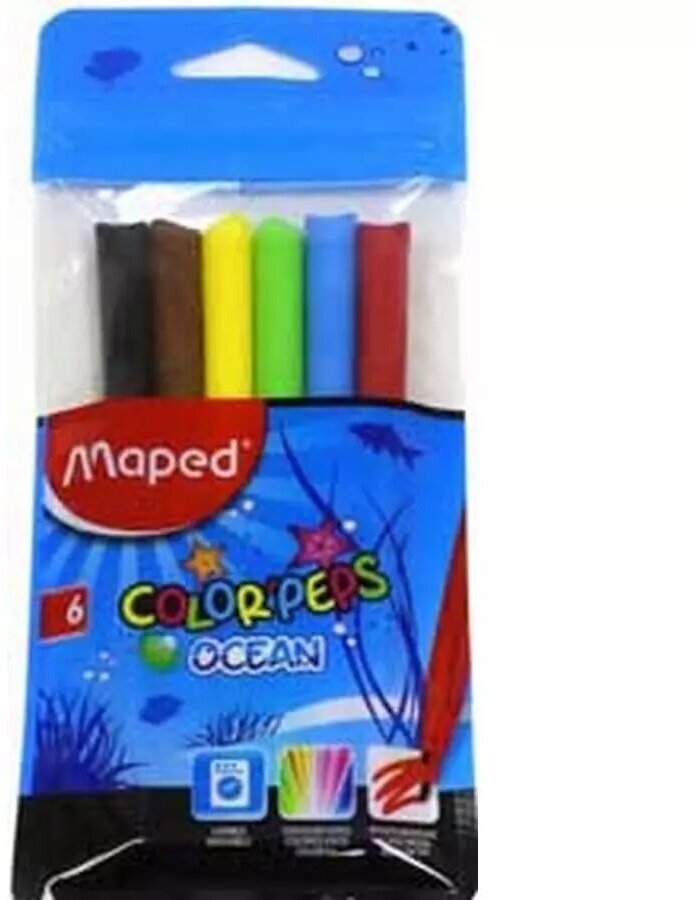 Фломастеры Maped COLORPEPS OCEAN супер-смываемые 6цв. заблокированный пишущий узел пакет с е 12 шт./кор. - фото №8