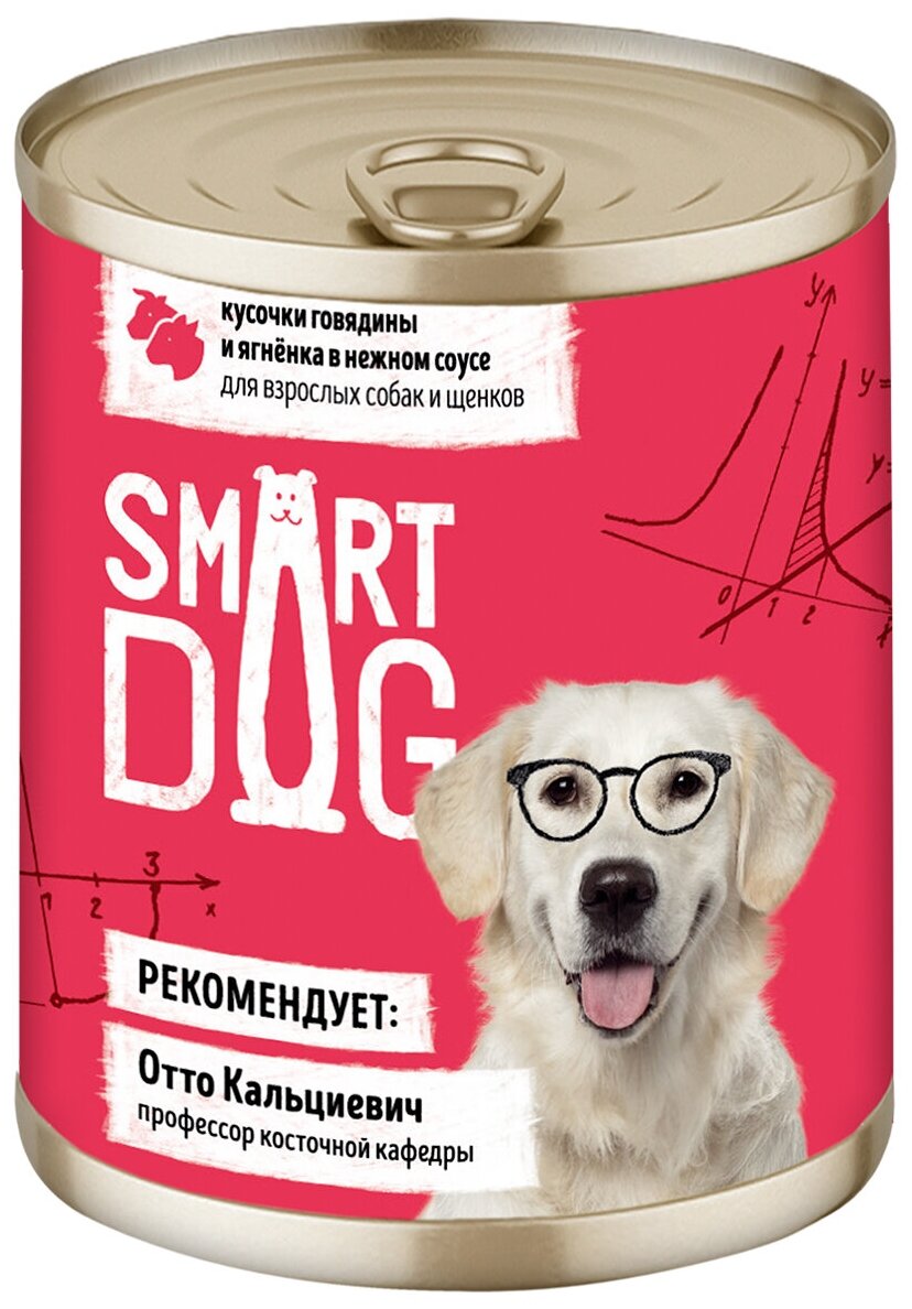 Smart Dog консервы Консервы для взрослых собак и щенков кусочки говядины и ягненка в нежном соусе 22ел16 43749 0,24 кг 43749 (18 шт)
