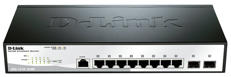 Коммутатор D-Link DGS-1210-10/ME 8-Ports 10/100/1000Mbps, 2-Ports SFP (DGS-1210-10/ME/A1A)