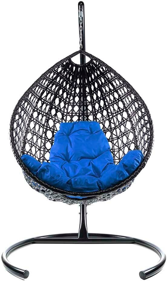 Подвесное кресло m-group капля Люкс с ротангом чёрное, синяя подушка - фотография № 2