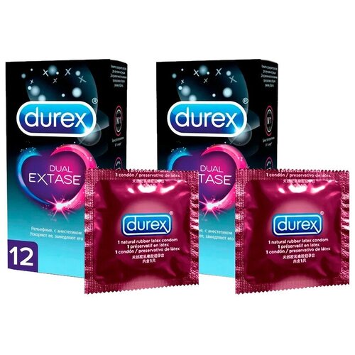 Презервативы Durex Dual Extase, 2 уп. по 12 шт. набор durex дюрекс презервативы гладкие сlassic 3шт презервативы с анестетиком рельефные dual extase 3шт