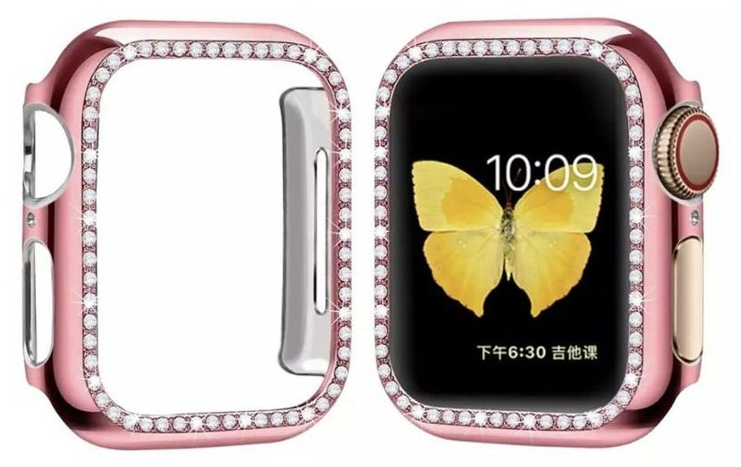 Чехол (бампер) для Apple Watch 40mm со стразами розовый
