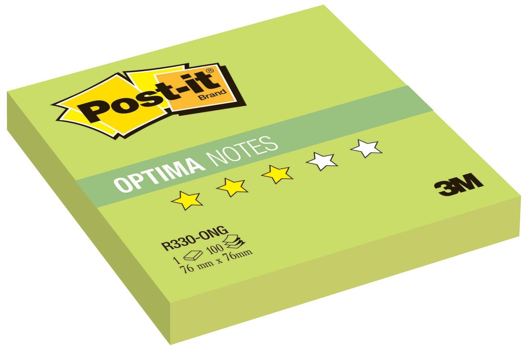 Post-it Блок-кубик Optima, 76x76 мм, 100 штук (R330) зеленый неоновый 70 г/м² 100 листов