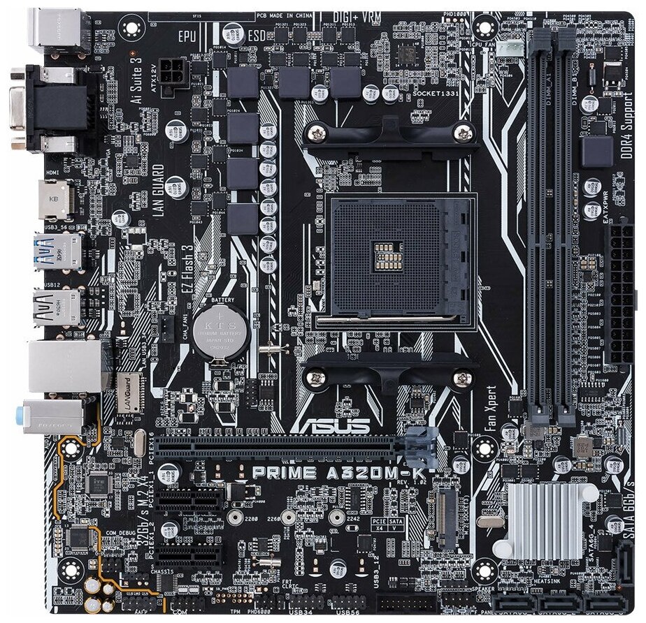 Материнская плата Asus PRIME A320M-K Soc-AM4 AMD A320 2xDDR4 mATX AC`97 8ch(7.1) GbLAN RAID+VGA+HDMI