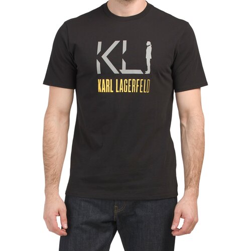 Футболка Karl Lagerfeld, хлопок, принт надписи, дышащий материал, трикотаж, размер L, черный