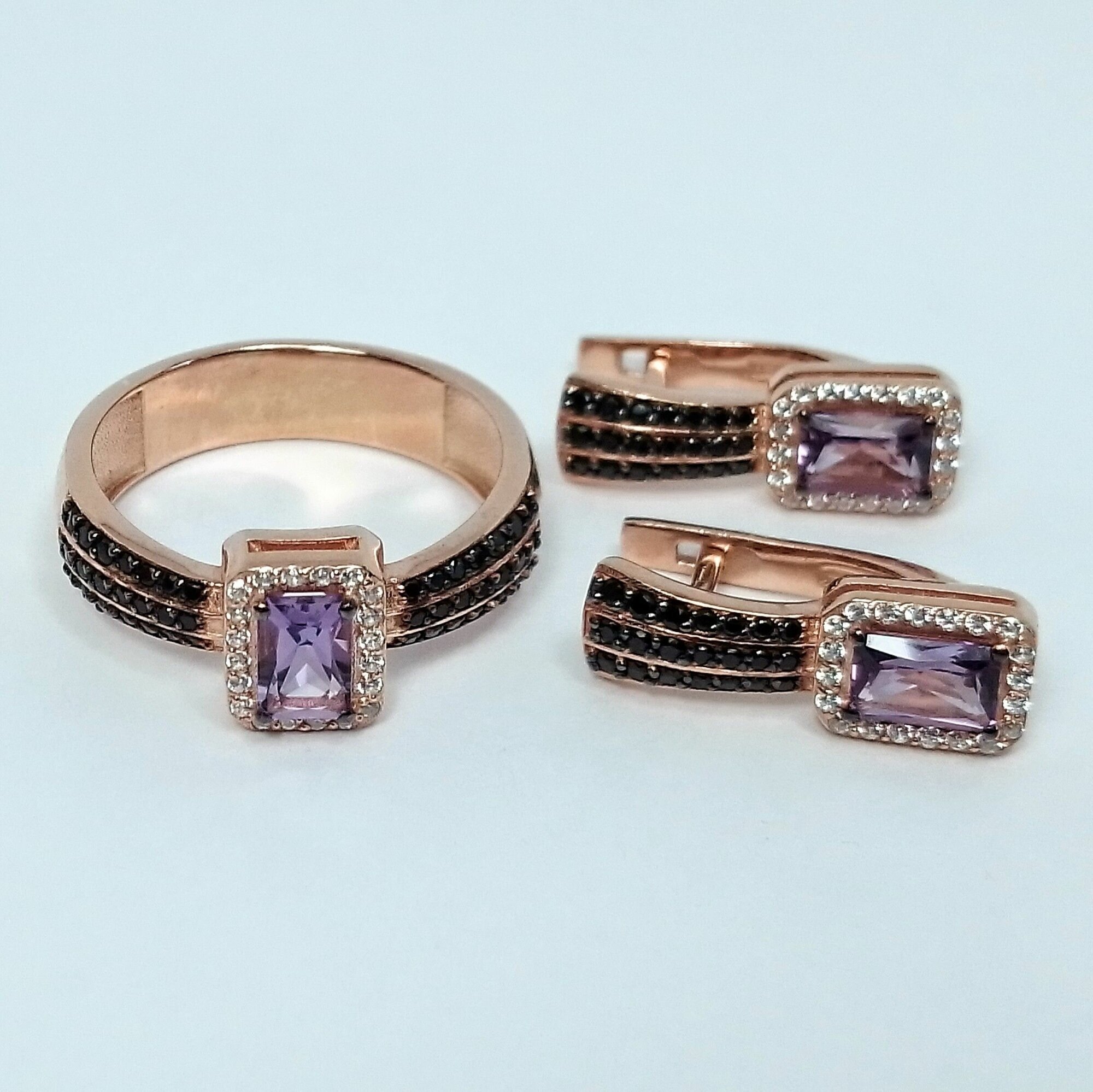Ювелирный комплект, серебро, 925 проба, аметист