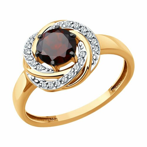 Кольцо Diamant, красное золото, 585 проба, фианит, гранат, размер 17.5