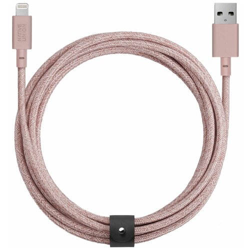 кабель native union кабель native union belt lightning на usb c 1 2 м розовый Кабель Native Union Belt XL USB - Lightning MFI, 3 м, 1 шт., rose