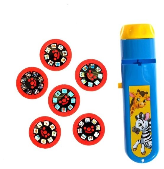 Проектор-фонарик Весёлые зверята 6 слайдов свет